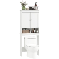 HOMCOM Mobile sopra WC con 3 Mensole Chiuse e Ripiano Aperto, in Legno, 65x22x161 cm, Bianco