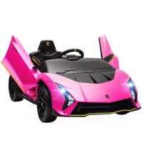 AIYAPLAY Coche Eléctrico para Niños Lamborghini Autentica con Batería 12V Mando a Distancia Faros Bocina Arranque Suave y Música MP3 Rosa(m-1)