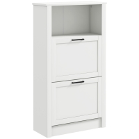 HOMCOM Scarpiera Stretta con 2 Porte Ripiani Regolabili e Compartimento Aperto per 10 Paia di Scarpe 58x24x105 cm Bianco