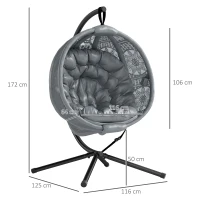 Outsunny Round Egg Basket Chair, with Steel Stand, Charcoal Grey(m-3)