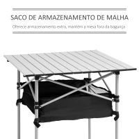 Outsunny Mesa Dobrável de Campismo Mesa de Piquenique com Armazenamento e Bolsa de Transporte 70x70x69 cm Prata e Preto(m-4)