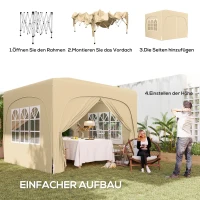 Outsunny 3 x 3 m Pavillon, Pop-up Gartenzelt mit Seitenwänden und Tragetasche, UPF50+, höhenverstellbar, Sand(m-4)