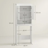 HOMCOM Mobile sopra WC con 3 Mensole Chiuse e Ripiano Aperto, in Legno, 65x22x161 cm, Bianco(m-3)