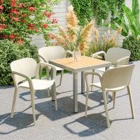 Outsunny Set 4 Sedie da Giardino Impilabili in PP dal Design Moderno con Braccioli 60x56x75 cm, Bianco(m-2)