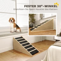 PawHut Haustiertreppe, Hundetreppe, Kiefernholz, Anti-Rutsch-Beschichtung, 90 cm x 40 cm x 45 cm, Natur + Grau(m-4)