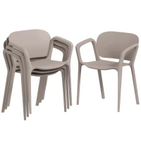 Outsunny Set 4 Scaune de Grădină Stivuibile cu Brațe, Rezistente la Raze UV și Impermeabile, 60x56x75 cm, Gri(m-11)