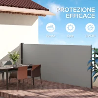 Outsunny Tenda Laterale Retrattile 400x160 cm con Maniglia, in Metallo, Alluminio e Poliestere, Grigio Chiaro(m-4)