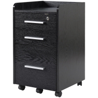 HOMCOM Caisson de bureau rangement bureau sur roulettes 3 tiroirs 1 verrouillable 1 trieur dossiers en bois noir