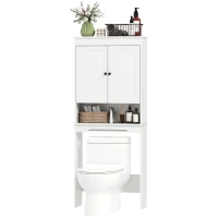 HOMCOM Mobile sopra WC con 3 Mensole Chiuse e Ripiano Aperto, in Legno, 65x22x161 cm, Bianco(m-10)