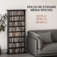 HOMCOM Dulap pentru CD-uri cu 6 Rafturi Reglabile pentru 360 CD-uri/185 DVD-uri Negru(m-4)