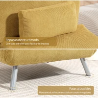 HOMCOM Sofá Cama de 1 Plazas Plegable Tapizado en Chenilla con Respaldo Ajustable de 5 Niveles 80x75x83 cm Amarillo(m-7)