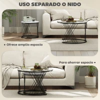 HOMCOM Juego de 2 Mesas Nido Mesas de Centro para Salón Redondas con Tablero con Diseño de Mármol Gris y Blanco(m-4)