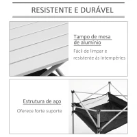 Outsunny Mesa Dobrável de Campismo Mesa de Piquenique com Armazenamento e Bolsa de Transporte 70x70x69 cm Prata e Preto(m-6)