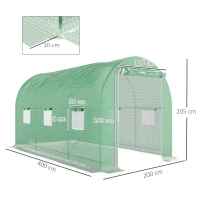 Outsunny Estufa tipo Túnel 400x200x205 cm Estufa de Jardim com Porta Enrolável e 6 Janelas Cobertura de PE 140 g/m² Verde(m-3)