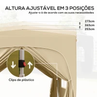 Outsunny Tenda Dobrável 3x3 m com Painéis Laterais UPF50+ Tenda de Jardim com Altura Ajustável e Bolsa de Transporte Areia(m-5)