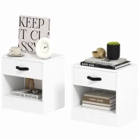 HOMCOM Pack de 2 Mesitas de Noche con Cajón y Compartimento Abierto para Salón 39x28x41 cm Blanco(m-11)