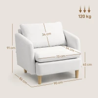 HOMCOM Poltrona da Salotto Moderna in Tessuto con Seduta Ampia e Imbottitura Spessa, 90x86x91 cm, Crema(m-3)