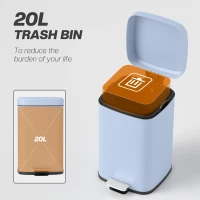 HOMCOM 20L Modern Boxy Metal Home Kitchen Bin - Light Blue(m-4)