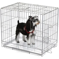 PawHut Jaula Plegable para Perros Jaula Metálica para Perros con Bandeja Extraíble y 2 Puertas 61x43x50 cm Blanco(m-10)