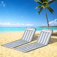 Outsunny Conjunto de 2 Esteiras de Praia com Encosto Reclinável em 5 Níveis Bolsa de Transporte e Apoio de Cabeça 48x134x33-43 cm Branco e Cinzento(m-2)