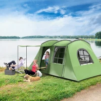 Outsunny 4 Man Tunnel Tent, Family Camping Tent with Porch, Bedroom and Living Area, Sewn in Groundsheet, 3000mm Waterproof, Portable with Bag for Hiking, Festival, Backpacking, Green(m-2)