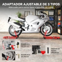 HOMCOM Soporte de Rueda Delantera y Trasera Motocicleta Convertible Carga 390 kg con Adaptadores de Horquillas en U y L Ruedas(m-6)