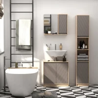 HOMCOM Meuble colonne rangement salle de bain style cosy 30 x 24 x 170 cm 2 portes étagère 2 niches chêne clair gris(m-9)