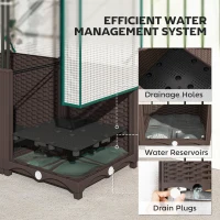Outsunny Raised Garden Bed with Trellis, Plastic Planter Box with PE Cover, Drainage Holes, Drain Plugs and Water Reservoirs for Climbing Plants, Vegetables, Flowers, 80 x 40 x 140 cm(m-7)