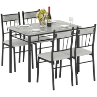 HOMCOM Five-Piece Marble Effect Dining Table Set - Grey/Black(m-11)