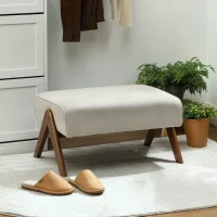 HOMCOM Reposapiés de Salón Taburete Bajo con Asiento Acolchado Patas de Madera para Sala de Estar Dormitorio 69x47x36 cm Beige(m-2)