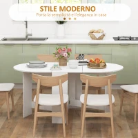 HOMCOM Tavolo Pieghevole per 6 Persone con 2 Ribalte Ovale in Legno, 163x80x75 cm, Bianco(m-5)