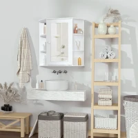HOMCOM Armoire Murale avec Miroir Salle de Bain Meuble Miroir avec Rangement Toilettes 1 Porte + étagères latérales Blanc(m-9)