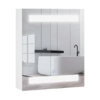 HOMCOM Miroir Lumineux LED Armoire Murale Design de Salle de Bain 2 en 1 dim. 50L x 15l x 60H cm MDF Blanc(m-13)