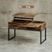 HOMCOM Table Basse Relevable avec Dessus Coulissant Fermeture Douce Espace Caché de Rangement 100x45x67 cm Marron Rustique(m-3)