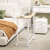 HOMCOM Secretária Dobrável com Rodas Mesa de Secretária Compacta Portátil para Espaços Pequenos 80x40x75 cm Madeira e Branco(m-7)