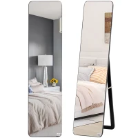 HOMCOM Oglindă de Podea sau Perete cu Cadru din Lemn, Oglindă cu Suport, Pliabil cu Balama, 37x43x156 cm, Nuc(m-10)