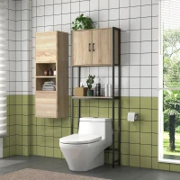 kleankin Étagère de toilettes meuble de salle de bain dessus toilette WC avec placard 2 portes et étagère ouverte(m-8)