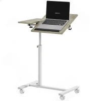 HOMCOM Mesa Auxiliar com Rodas Altura Ajustável Superfície Inclinável e Estrutura de Metal  57x40x67,5-101 cm Carvalho e Branco(m-11)