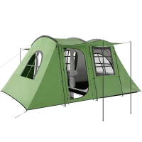 Outsunny 4 Man Tunnel Tent, Family Camping Tent with Porch, Bedroom and Living Area, Sewn in Groundsheet, 3000mm Waterproof, Portable with Bag for Hiking, Festival, Backpacking, Green(m-10)