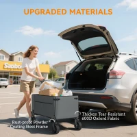 Outsunny Festival Trolley on Wheels, 150L Folding Camping Trolley Cart with Openable Sides, Adjustable Handle and Brakes for Shopping Beach Garden Fishing, Grey(m-8)