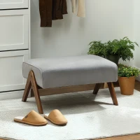 HOMCOM Reposapiés de Salón Taburete Bajo con Asiento Acolchado Patas de Madera para Sala de Estar Dormitorio 69x47x36 cm Gris(m-2)