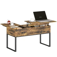 HOMCOM Table Basse Relevable avec Dessus Coulissant Fermeture Douce Espace Caché de Rangement 100x45x67 cm Marron Rustique(m-6)