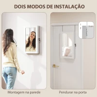 HOMCOM Espelho Joalheiro de Parede Armário para Jóias com Fechadura e Vários Compartimentos para Colares Anéis Pulseiras Branco e Creme(m-6)