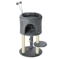 PawHut Kratzbaum inkl. Spielzeug, 1 Katzenhöhle, 1 Katzenbett, 44,5 cm x 44,5 cm x 73,5 cm, Natur+ Grau(m-11)