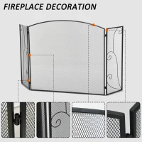 HOMCOM 3-Panel Metal Fireplace Mesh Screen Home Foldable Steel Spark Guard Decoration, Black(m-7)