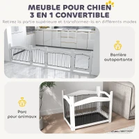 PawHut Cage pour chien 3 en 1 table d'appoint parc pour chien plateau amovible pour chien moyenne 82,5 x 57,5 ​​x 59,5 cm blanc(m-4)