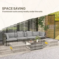 Outsunny Seven-Piece Rattan Patio Furniture Set, with Cushions - Grey(m-4)