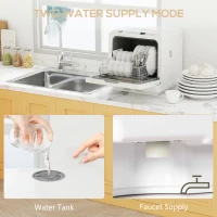 HOMCOM Table Top Dishwasher with Built-in 6L Water Tank, Mini Countertop Dishwasher with 6 Programs, 4 Place Settings, White(m-6)