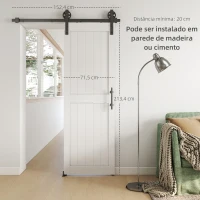 HOMCOM Porta de Correr Celeiro com Ferragens Porta Corredera de Interior com Puxador Rolo e Guia de Chão 71,5x213,4 cm Branco(m-5)
