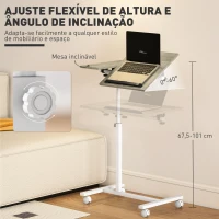 HOMCOM Mesa Auxiliar com Rodas Altura Ajustável Superfície Inclinável e Estrutura de Metal  57x40x67,5-101 cm Carvalho e Branco(m-4)
